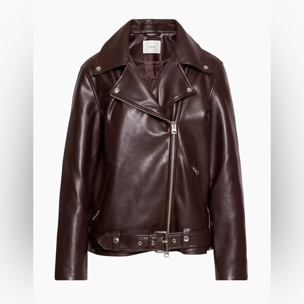 Aritzia Wilfred Lightning Faux Leather Jacket Rich Mocha Brown XXS *NWOT*